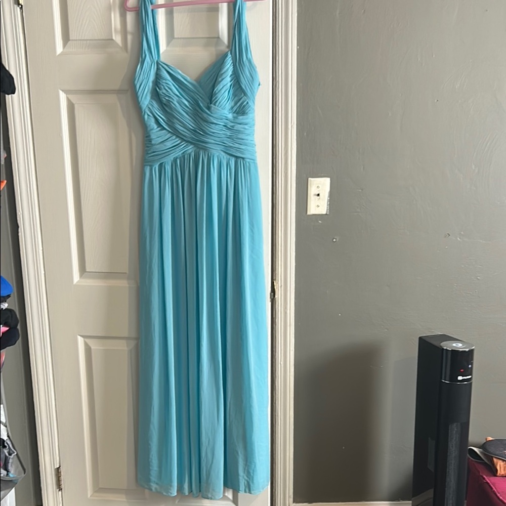 Dessy Collection Blue Ruched Tiered Maxi Gown